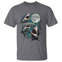 Funny Sharks Howling at Moon T Shirt Funny Great White Sharks and Hammerhead Shark