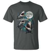 Funny Sharks Howling at Moon T Shirt Funny Great White Sharks and Hammerhead Shark