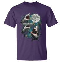 Funny Sharks Howling at Moon T Shirt Funny Great White Sharks and Hammerhead Shark