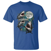 Funny Sharks Howling at Moon T Shirt Funny Great White Sharks and Hammerhead Shark