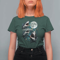 Funny Sharks Howling at Moon T Shirt For Women Funny Great White Sharks and Hammerhead Shark