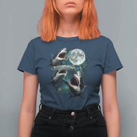 Funny Sharks Howling at Moon T Shirt For Women Funny Great White Sharks and Hammerhead Shark