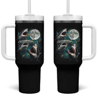 Funny Sharks Howling at Moon Tumbler With Handle Funny Great White Sharks and Hammerhead Shark