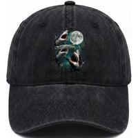 Funny Sharks Howling at Moon Washed Cotton Baseball Cap Funny Great White Sharks and Hammerhead Shark