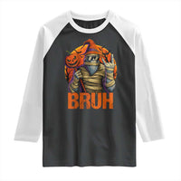 Funny Halloween Bigfoot Raglan Shirt Bruh Spooky Mummy Sasquatch Jack O Lantern - Wonder Print Shop