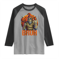 Funny Halloween Bigfoot Raglan Shirt Bruh Spooky Mummy Sasquatch Jack O Lantern - Wonder Print Shop