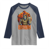 Funny Halloween Bigfoot Raglan Shirt Bruh Spooky Mummy Sasquatch Jack O Lantern - Wonder Print Shop