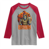 Funny Halloween Bigfoot Raglan Shirt Bruh Spooky Mummy Sasquatch Jack O Lantern - Wonder Print Shop