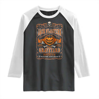 Halloween Jack O Lantern Raglan Shirt Scary Skull Pumpkin Face - Wonder Print Shop