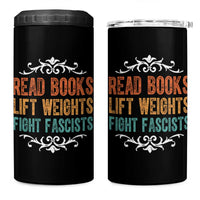 Read Books Lift Weights Fight Fascists 4 in 1 Can Cooler Tumbler Reading Activism - Wonder Print Shop