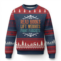 Read Books Lift Weights Fight Fascists Ugly Christmas Sweater Reading Activism - Wonder Print Shop