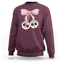Day Of The Dead Sweatshirt Sugar Skull Pink Bow Coquette Aesthetic - Wonder Print Shop