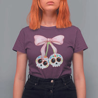 Day Of The Dead T Shirt For Women Sugar Skull Pink Bow Coquette Aesthetic - Wonder Print Shop
