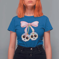 Day Of The Dead T Shirt For Women Sugar Skull Pink Bow Coquette Aesthetic - Wonder Print Shop