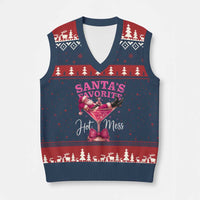 Funny Xmas Santas Favorite Hot Mess V-Neck Knit Sweater Vest Xmas Drinking Party - Wonder Print Shop