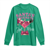 Funny Christmas Santas Favorite Hot Mess Long Sleeve Shirt Xmas Drinking Party - Wonder Print Shop