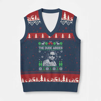 The Dude Abides Xmas Bowling V-Neck Knit Sweater Vest Funny Bowling Movie - Wonder Print Shop