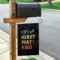 Lift Heavy Pray Hard Garden Flag Christian Workout Jesus Gym Lifting Retro Cross - Wonder Print Shop