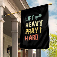 Lift Heavy Pray Hard Garden Flag Christian Workout Jesus Gym Lifting Retro Cross - Wonder Print Shop