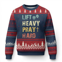 Lift Heavy Pray Hard Ugly Christmas Sweater Christian Workout Jesus Gym Lifting Retro Cross - Wonder Print Shop