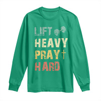 Lift Heavy Pray Hard Long Sleeve Shirt Christian Workout Jesus Gym Lifting Retro Cross - Wonder Print Shop