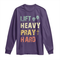 Lift Heavy Pray Hard Long Sleeve Shirt Christian Workout Jesus Gym Lifting Retro Cross - Wonder Print Shop
