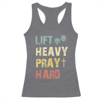 Lift Heavy Pray Hard Racerback Tank Top Christian Workout Jesus Gym Lifting Retro Cross - Wonder Print Shop