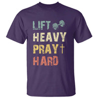 Lift Heavy Pray Hard T Shirt Christian Workout Jesus Gym Lifting Retro Cross - Wonder Print Shop