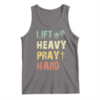 Lift Heavy Pray Hard Tank Top Christian Workout Jesus Gym Lifting Retro Cross - Wonder Print Shop