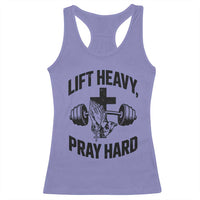 Lift Heavy Pray Hard Racerback Tank Top Christian Workout Jesus Gym Lifting - Wonder Print Shop