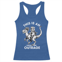 Dungeon Cat This Is An Outrage Racerback Tank Top Funny Princess Cat Riding Dinosaur - Wonder Print Shop
