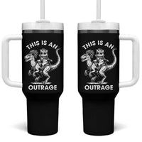 Dungeon Cat This Is An Outrage Tumbler With Handle Funny Princess Cat Riding Dinosaur - Wonder Print Shop