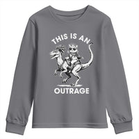 Dungeon Cat This Is An Outrage Youth Sweatshirt Funny Princess Cat Riding Dinosaur - Wonder Print Shop
