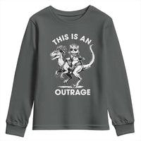 Dungeon Cat This Is An Outrage Youth Sweatshirt Funny Princess Cat Riding Dinosaur - Wonder Print Shop