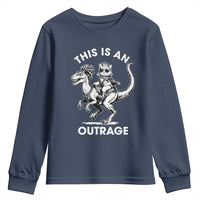 Dungeon Cat This Is An Outrage Youth Sweatshirt Funny Princess Cat Riding Dinosaur - Wonder Print Shop
