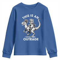 Dungeon Cat This Is An Outrage Youth Sweatshirt Funny Princess Cat Riding Dinosaur - Wonder Print Shop