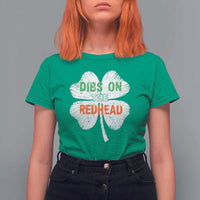 Funny Irish St Patrick's Day Dibs On The Redhead T Shirt For Women Vintage Clover Shamrock