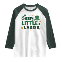 Funny St Patrick's Day Sassy Little Lassie Raglan Shirt Shamrock