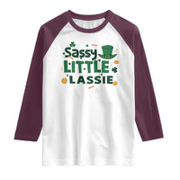 Funny St Patrick's Day Sassy Little Lassie Raglan Shirt Shamrock