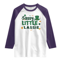 Funny St Patrick's Day Sassy Little Lassie Raglan Shirt Shamrock