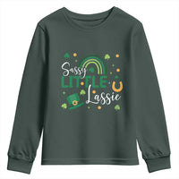 Funny Sassy Little Lassie Youth Sweatshirt St Patrick's Day Shamrock Rainbow