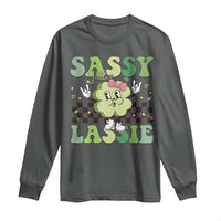 Funny St Patrick's Day Sassy Little Lassie Long Sleeve Shirt Retro Groovy Clover