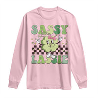 Funny St Patrick's Day Sassy Little Lassie Long Sleeve Shirt Retro Groovy Clover