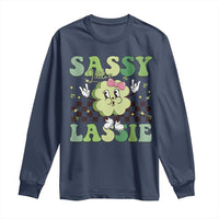 Funny St Patrick's Day Sassy Little Lassie Long Sleeve Shirt Retro Groovy Clover