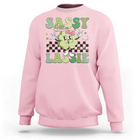 Funny St Patrick's Day Sassy Little Lassie Sweatshirt Retro Groovy Clover