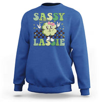 Funny St Patrick's Day Sassy Little Lassie Sweatshirt Retro Groovy Clover