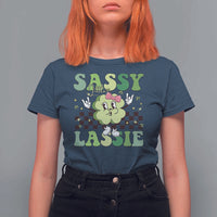 Funny St Patrick's Day Sassy Little Lassie T Shirt For Women Retro Groovy Clover