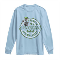 Funny Irish Prone To Shenanigans And Malarkey St Patrick's Day Long Sleeve Shirt Skeleton Beer Drinking