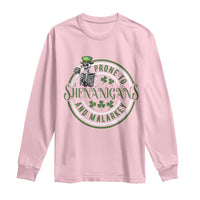 Funny Irish Prone To Shenanigans And Malarkey St Patrick's Day Long Sleeve Shirt Skeleton Beer Drinking