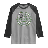 Funny Irish Prone To Shenanigans And Malarkey St Patrick's Day Raglan Shirt Skeleton Beer Drinking